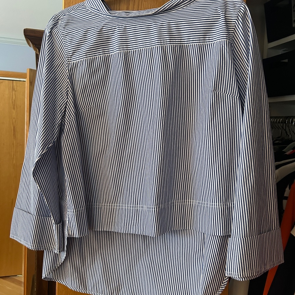 J. Crew Gray Boxy Asymmetrical Blouse with Bib Collar